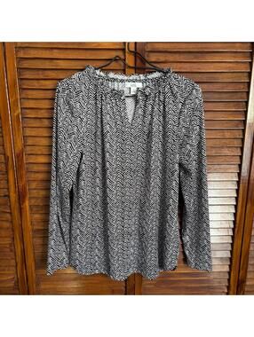 Croft & Barrow Women's Long Sleeve Top - Black & White Animal Print - Size Small